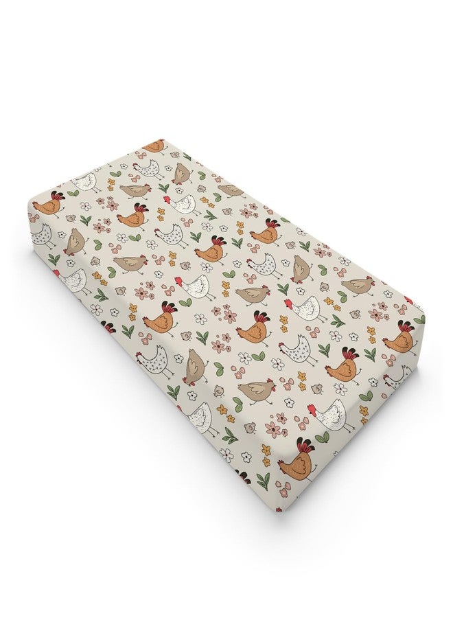 KASTLEE Cute Chicken Floral Baby Changing Pad Covers for Boy Girl 32''x16'' Hens Roosters Boho Retro Flowers Fitted Diaper Change Table Sheets Spring Farm Animals Soft Breathable Nursery Changing Table Mats - Image 1